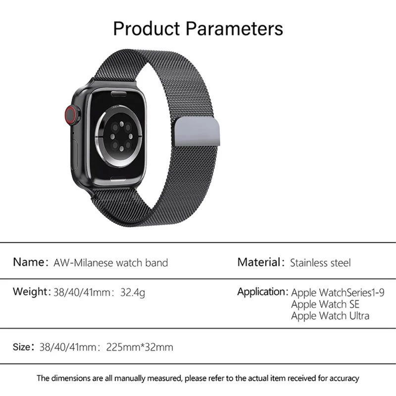 KALEBOL KLB-ML-001 Apple Watch Series 41mm / 40mm / 38mm Milanese Metal Watch Band