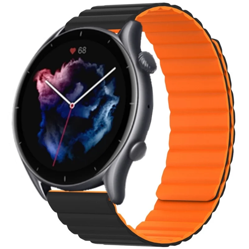 Huami Amazfit GTS 4 / 3 / 2 / 1 / mini Magnetic Watch Band Universal 22mm Silicone Straps - Black+Orange