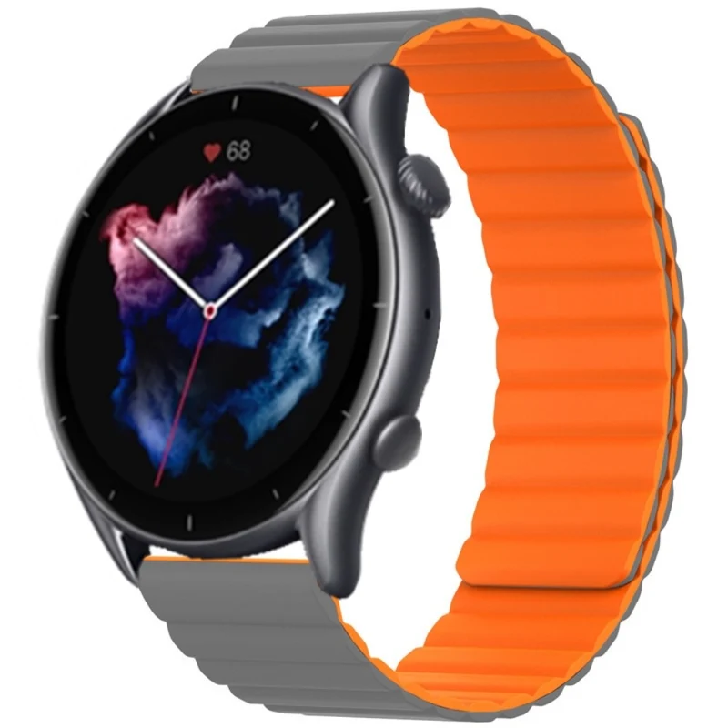 Huami Amazfit GTS 4 / 3 / 2 / 1 / mini Magnetic Watch Band Universal 22mm Silicone Straps - Black+Orange