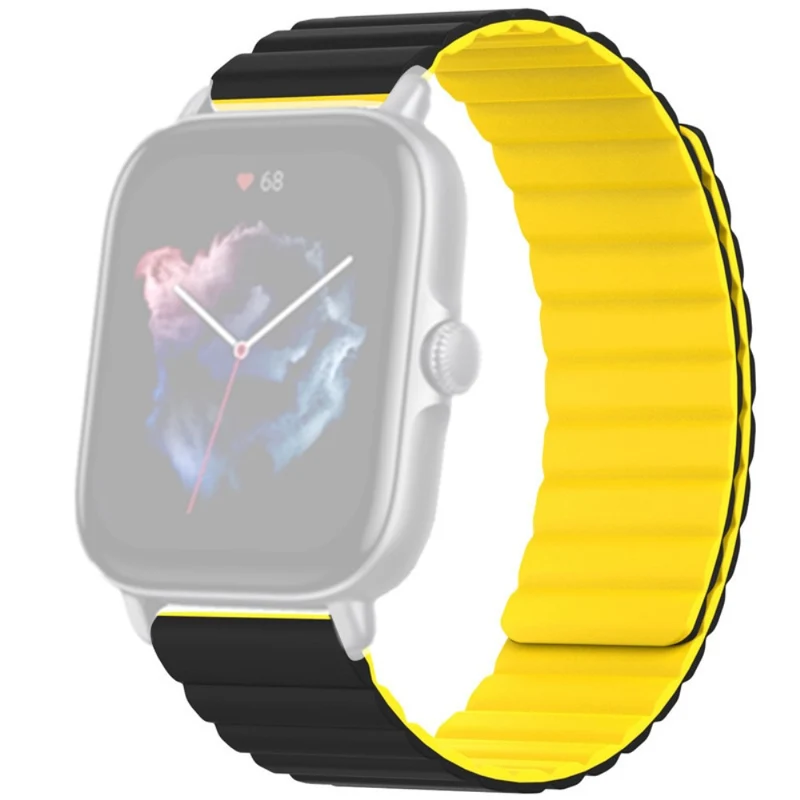Huami Amazfit GTS 4 / 3 / 2 / 1 / mini Silicone Watch Strap 20mm Magnetic Sports Band - Black+Yellow