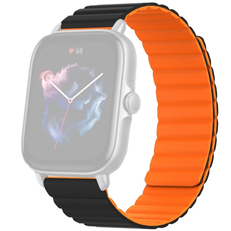 Huami Amazfit GTS 4 / 3 / 2 / 1 / mini Silicone Watch Strap 20mm Magnetic Sports Band - Black+Yellow