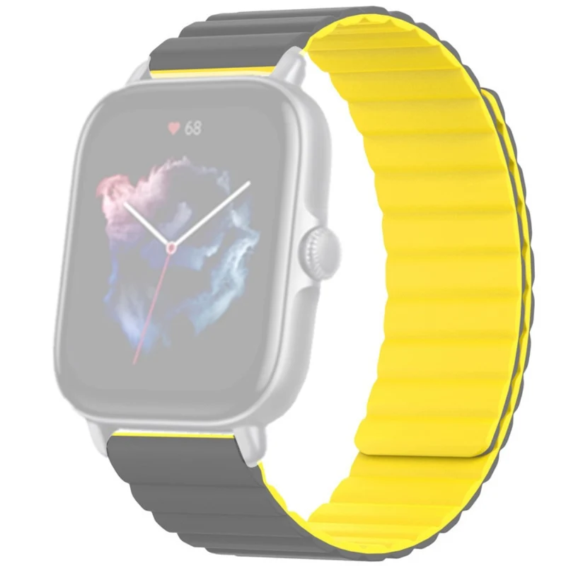 Huami Amazfit GTS 4 / 3 / 2 / 1 / mini Silicone Watch Strap 20mm Magnetic Sports Band - Black+Yellow