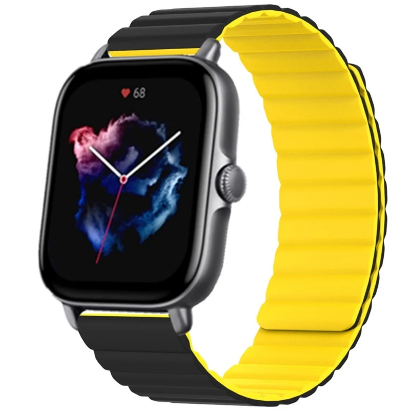 Huami Amazfit GTS 4 / 3 / 2 / 1 / mini Silicone Watch Strap 20mm Magnetic Sports Band - Black+Yellow
