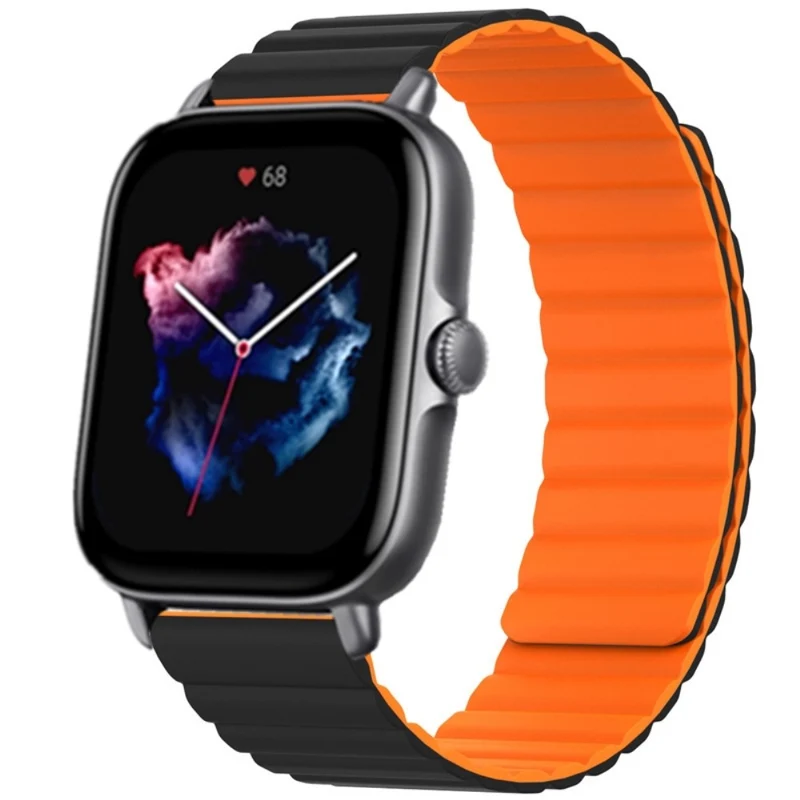 Huami Amazfit GTS 4 / 3 / 2 / 1 / mini Silicone Watch Strap 20mm Magnetic Sports Band - Black+Yellow