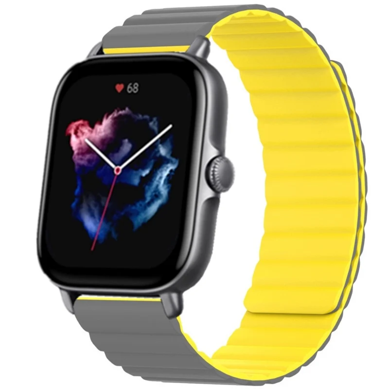 Huami Amazfit GTS 4 / 3 / 2 / 1 / mini Silicone Watch Strap 20mm Magnetic Sports Band - Black+Yellow