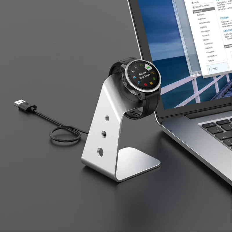 Garmin Venu 3 / Venu 3S / Vivoactiv 5 Watch Charger Stand Aluminium Alloy Charging Dock with Data Function - Right Port - Right Port / Silver