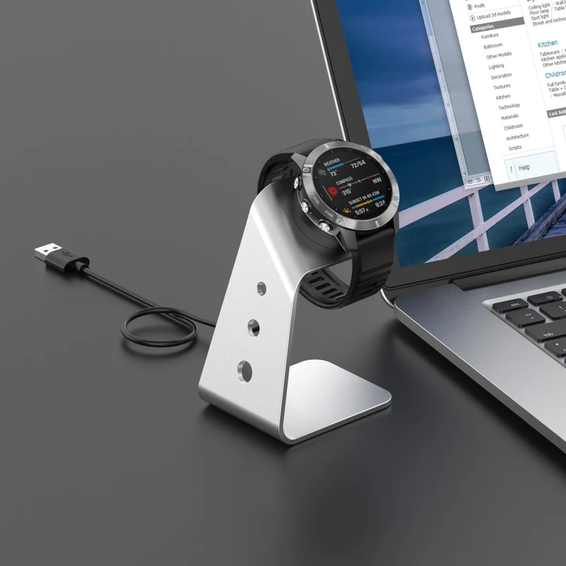 Garmin Venu 3 / Venu 3S / Vivoactiv 5 Watch Charger Stand Aluminium Alloy Charging Dock with Data Function - Right Port - Right Port / Silver