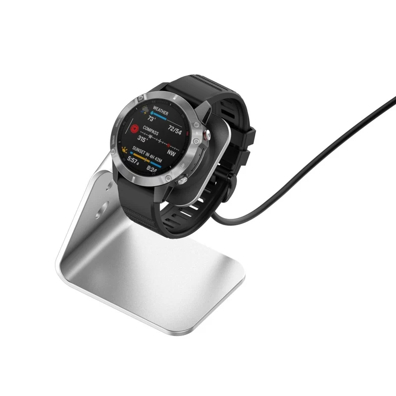 Garmin Venu 3 / Venu 3S / Vivoactiv 5 Watch Charger Stand Aluminium Alloy Charging Dock with Data Function - Right Port - Right Port / Silver