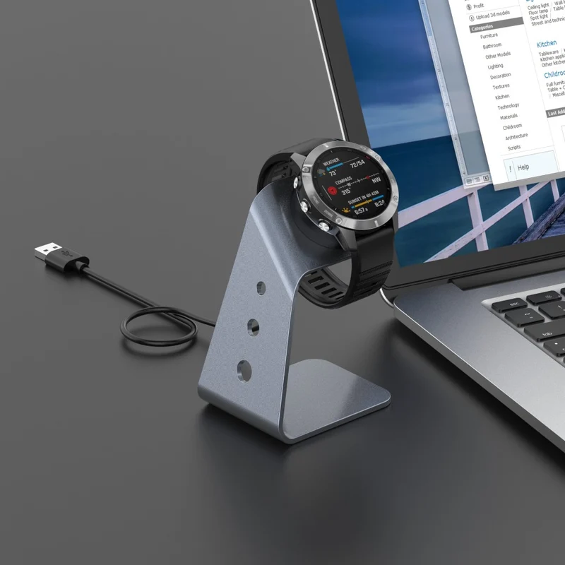 Garmin Venu 3 / Venu 3S / Vivoactiv 5 Watch Charger Stand Aluminium Alloy Charging Dock with Data Function - Right Port - Right Port / Silver