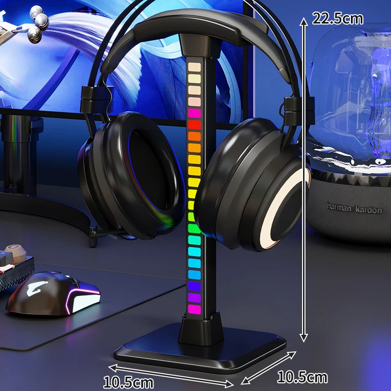 RGB LED Desktop Kopfhörerständer mit vertikaler Farbwechselbeleuchtung und gepolstertem Kopfteil