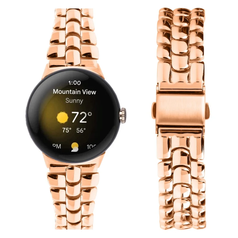 Google Pixel Watch / Watch 2 Fashion Alloy Watch Strap Replacement Wrist Band - Rose Gold