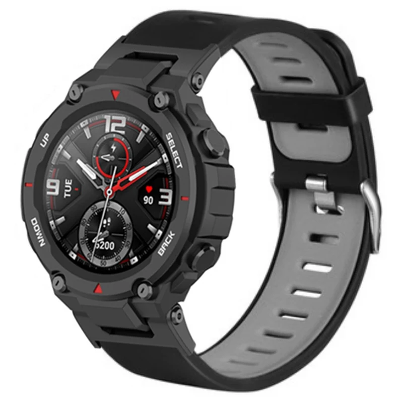 Huami Amazfit T-Rex / T-Rex Pro Silicone Watch Bands Dual Color Replacement Straps - Black+Grey