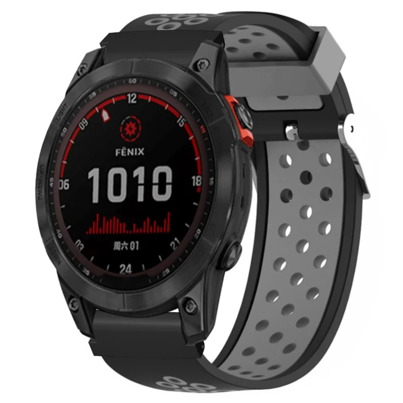 Huami Amazfit Falcon / Garmin Fenix 7 / 6 / 5 Dual Color Watch Band Silicone Strap with 22mm Connector - Black+Grey