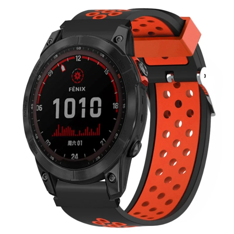 Huami Amazfit Falcon / Garmin Fenix 7 / 6 / 5 Dual Color Watch Band Silicone Strap with 22mm Connector - Black+Grey