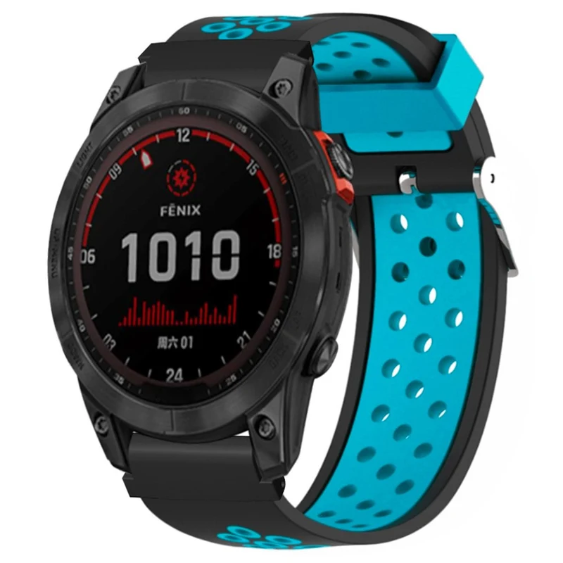 Huami Amazfit Falcon / Garmin Fenix 7 / 6 / 5 Dual Color Watch Band Silicone Strap with 22mm Connector - Black+Grey