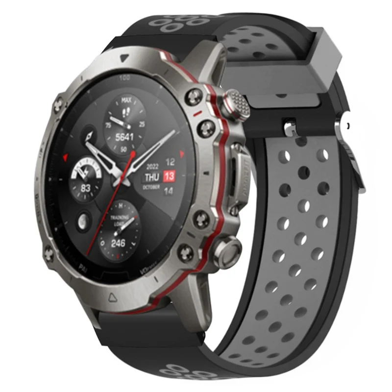Huami Amazfit Falcon / Garmin Fenix 7 / 6 / 5 Dual Color Watch Band Silicone Strap with 22mm Connector - Black+Grey