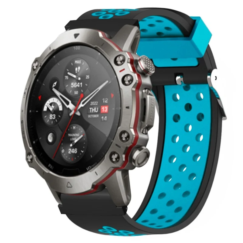 Huami Amazfit Falcon / Garmin Fenix 7 / 6 / 5 Dual Color Watch Band Silicone Strap with 22mm Connector - Black+Grey