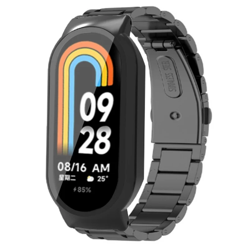 Xiaomi Smart Band 8 / Band 8 NFC Watch Strap with Case and Tempered Glass Screen Protector - Black / Black Case