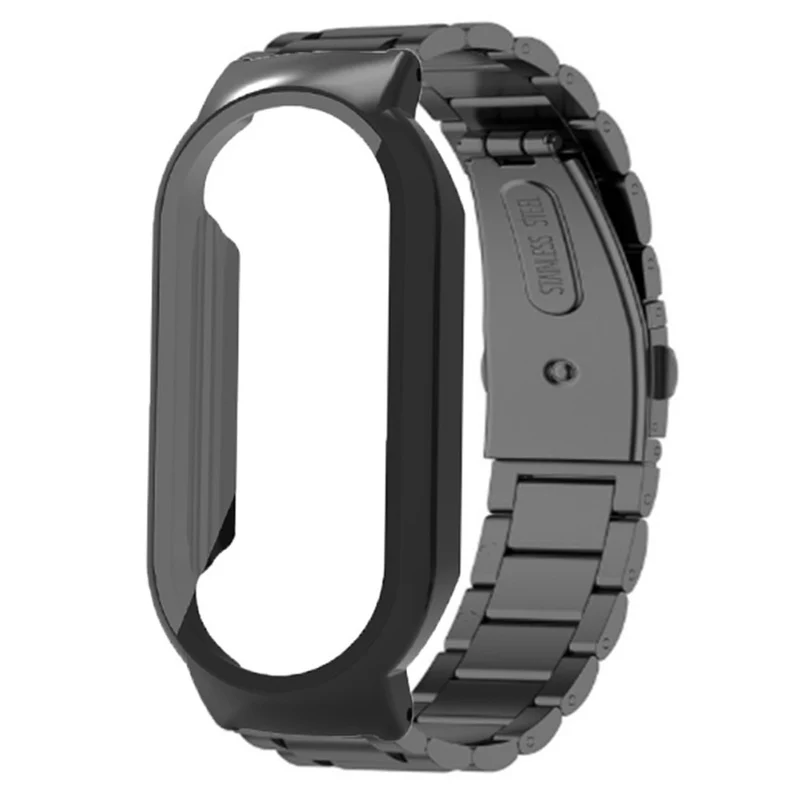 Xiaomi Smart Band 8 / Band 8 NFC Watch Strap with Case and Tempered Glass Screen Protector - Black / Black Case