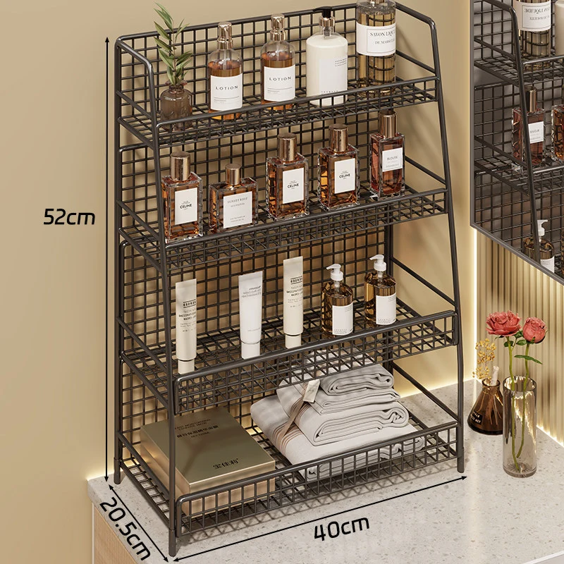 Multi-Ebenen Drahtgitter Arbeitsplattenorganizer mit schrägem Rahmen und belüfteten Mesh-Regalen