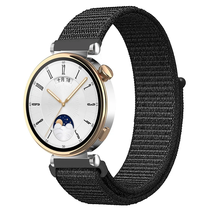 Huawei Watch GT 4 41mm / Garmin Venu 3S Watch Band 18mm Nylon Loop Adjustable Wrist Strap - Dark Black