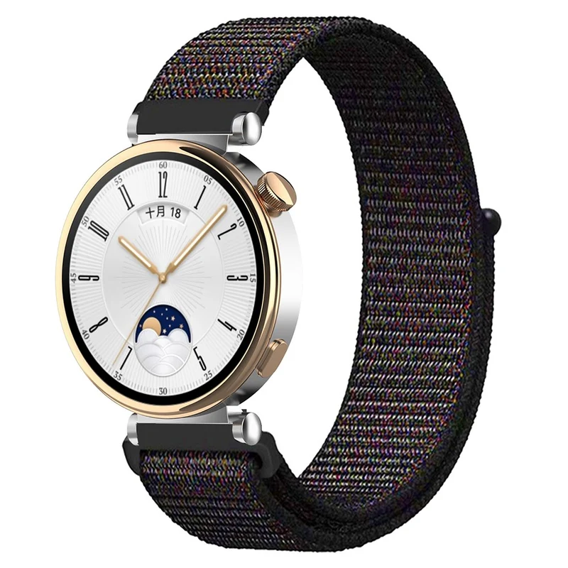 Huawei Watch GT 4 41mm / Garmin Venu 3S Watch Band 18mm Nylon Loop Adjustable Wrist Strap - Dark Black