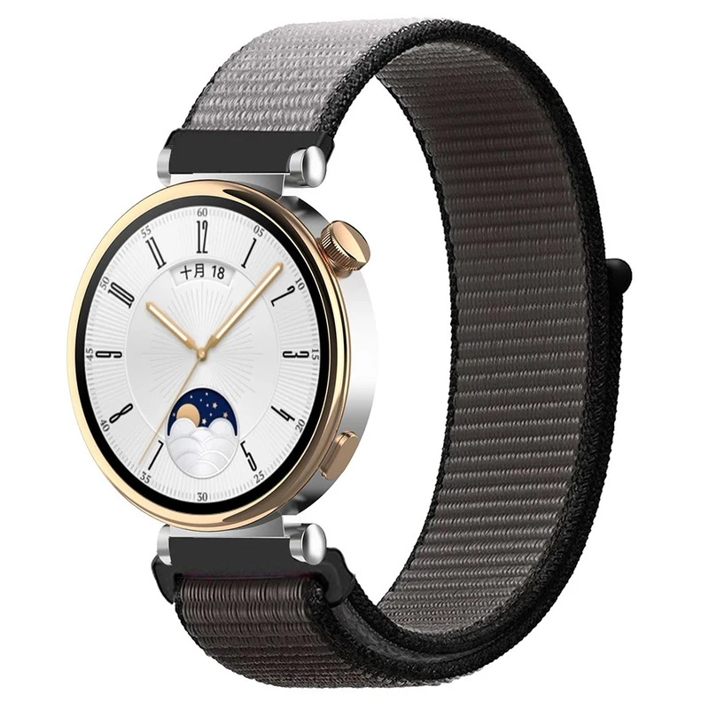 Huawei Watch GT 4 41mm / Garmin Venu 3S Watch Band 18mm Nylon Loop Adjustable Wrist Strap - Dark Black