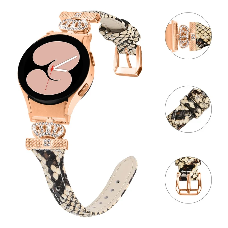 Rose Gold Buckle Strap Samsung Galaxy Watch Universal 20mm Watchband Rhinestone Crown Strap