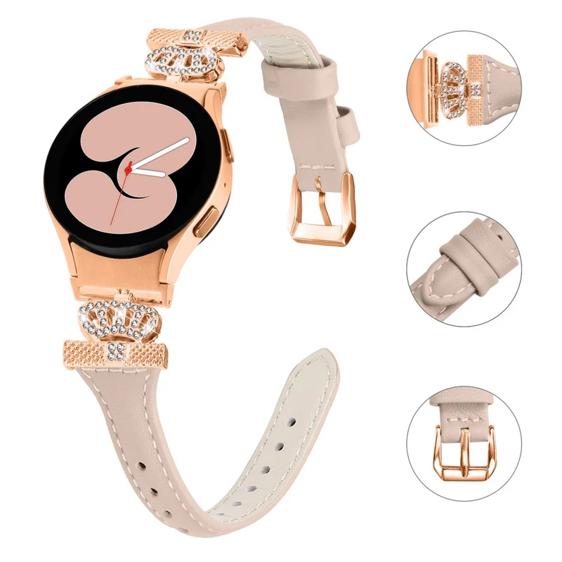Rose Gold Buckle Strap Samsung Galaxy Watch Universal 20mm Watchband Rhinestone Crown Strap