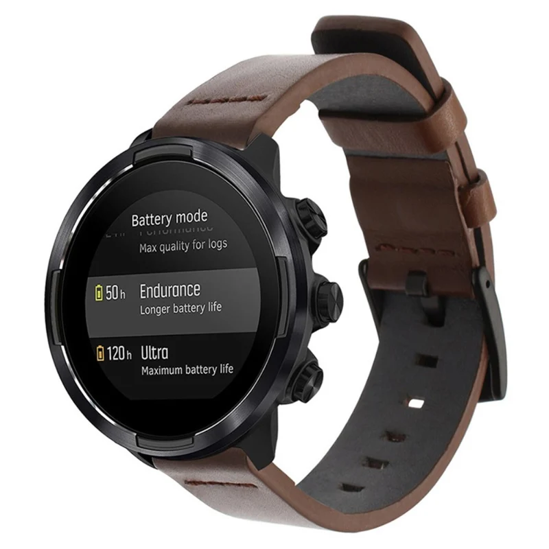 Suunto 9 / 9 Baro / 7 Replacement Watch Band 24mm Vegan Leather Watch Strap - Black / Black / Black