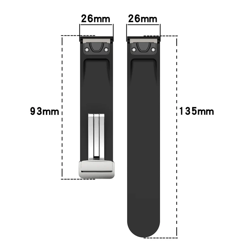 Garmin Fenix 7X / 7X Solar / Tactix 7 Pro Silicone Watch Band 26mm Folding Silver Buckle Watch Strap