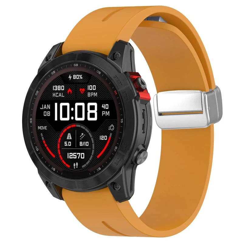Garmin Fenix 7X / 7X Solar / Tactix 7 Pro Silicone Watch Band 26mm Folding Silver Buckle Watch Strap