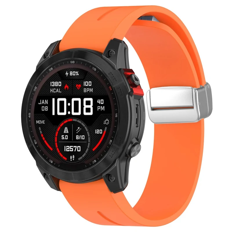 Garmin Fenix 7X / 7X Solar / Tactix 7 Pro Silicone Watch Band 26mm Folding Silver Buckle Watch Strap