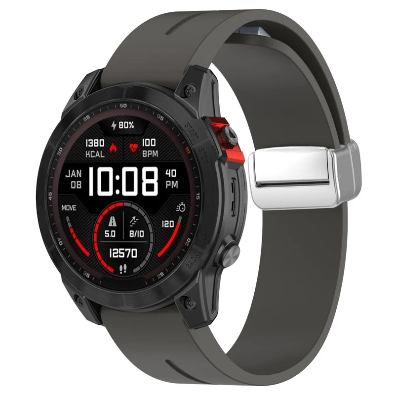 Garmin Fenix 7X / 7X Solar / Tactix 7 Pro Silicone Watch Band 26mm Folding Silver Buckle Watch Strap