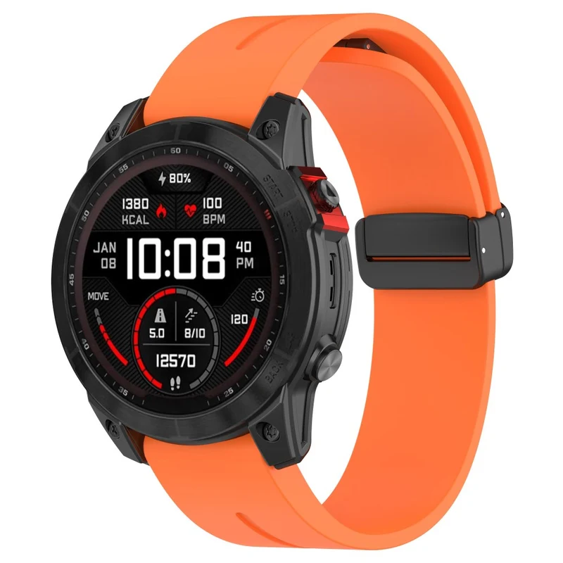 Garmin Fenix 7X / 7X Solar / Tactix 7 Pro Silicone Watch Strap 26mm Folding Black Buckle Watchband