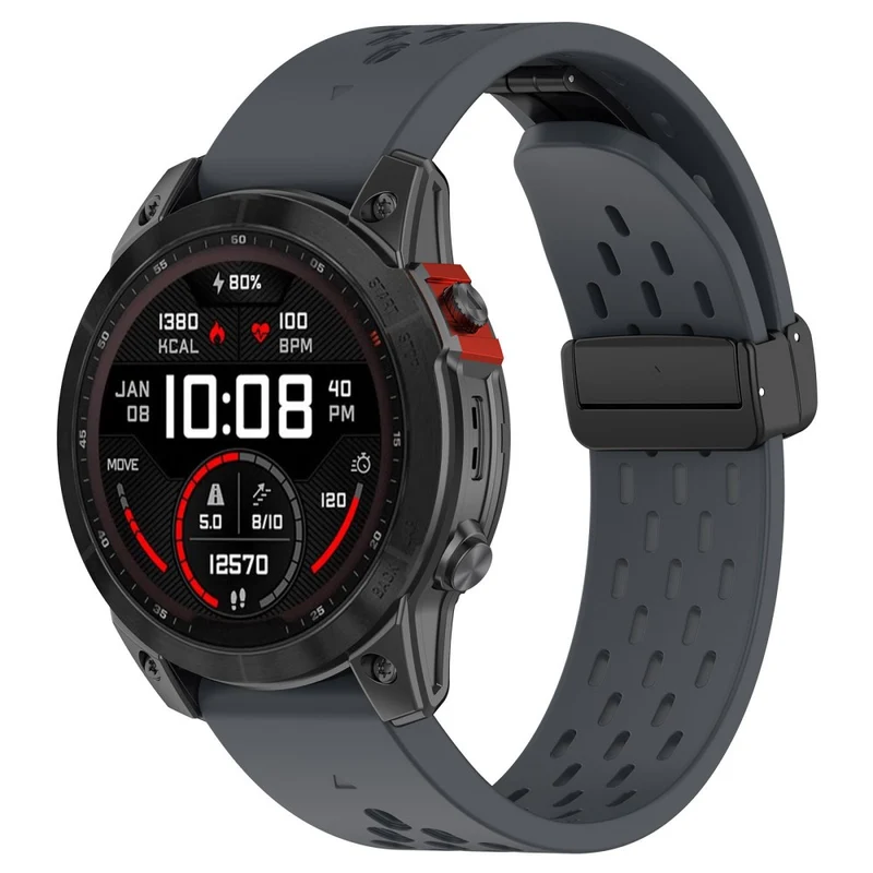 Garmin Tactix 7 Pro / Fenix 7X / Fenix 7X Solar Silicone Watch Strap 26mm Breathable Watch Band with Folding Buckle