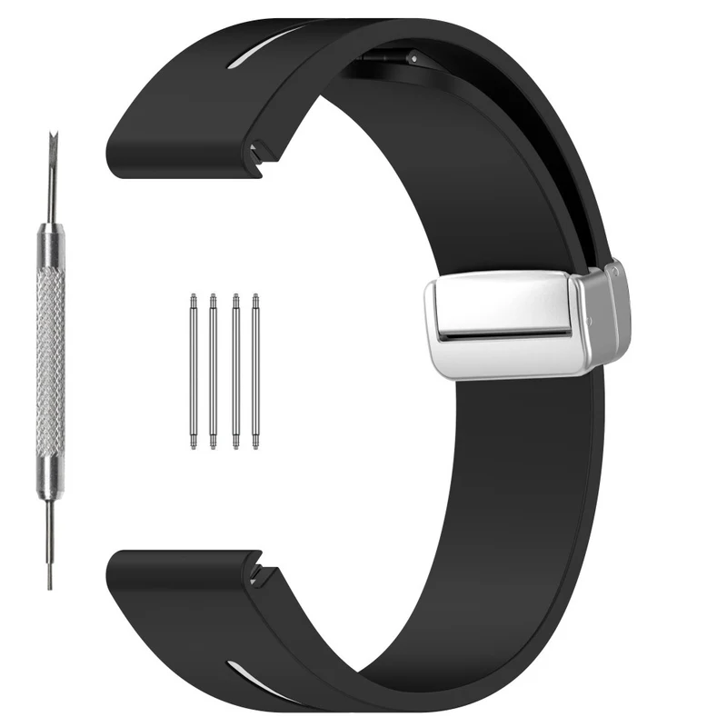 Huawei Watch GT 4 46mm / Samsung Galaxy Watch3 45mm Magnetic Silver Buckle Strap 22mm Dual Color Silicone Watch Band - Black+White