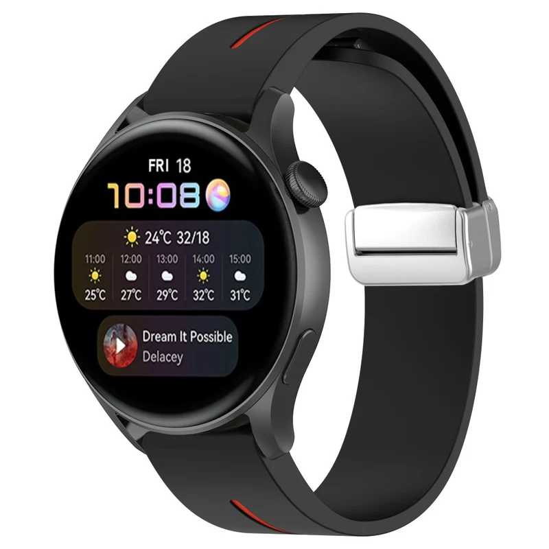 Huawei Watch GT 4 46mm / Samsung Galaxy Watch3 45mm Magnetic Silver Buckle Strap 22mm Dual Color Silicone Watch Band - Black+White