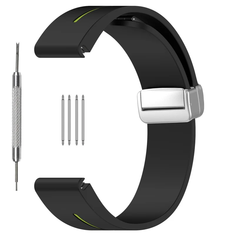 Huawei Watch GT 4 46mm / Samsung Galaxy Watch3 45mm Magnetic Silver Buckle Strap 22mm Dual Color Silicone Watch Band - Black+White