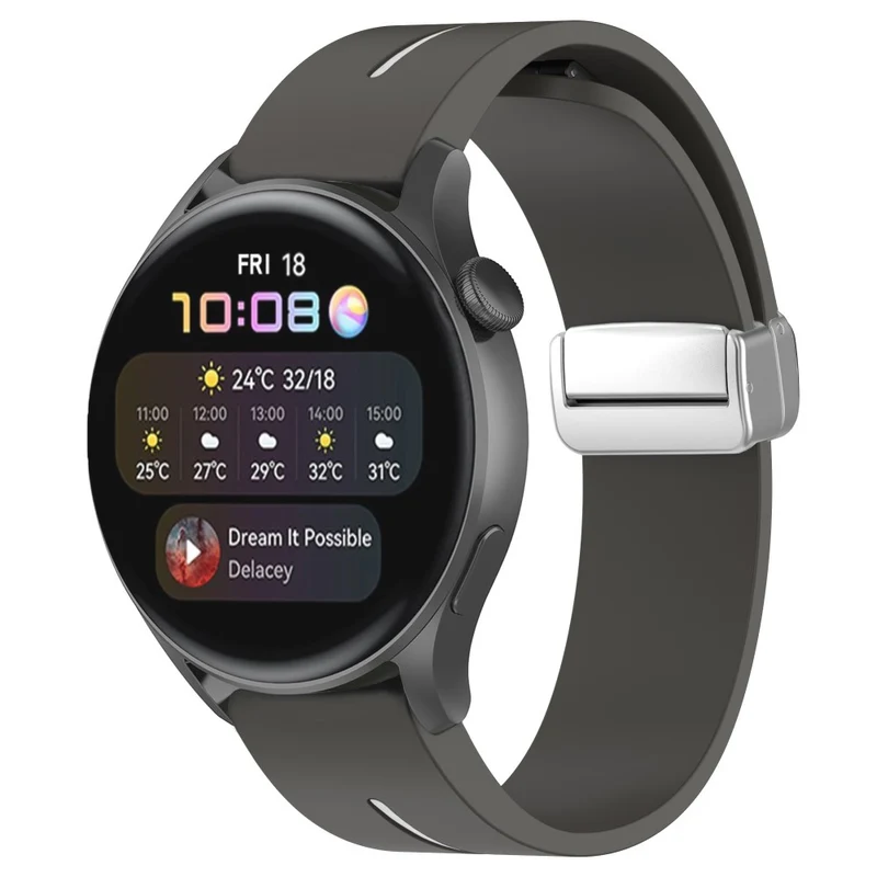 Huawei Watch GT 4 46mm / Samsung Galaxy Watch3 45mm Magnetic Silver Buckle Strap 22mm Dual Color Silicone Watch Band - Black+White