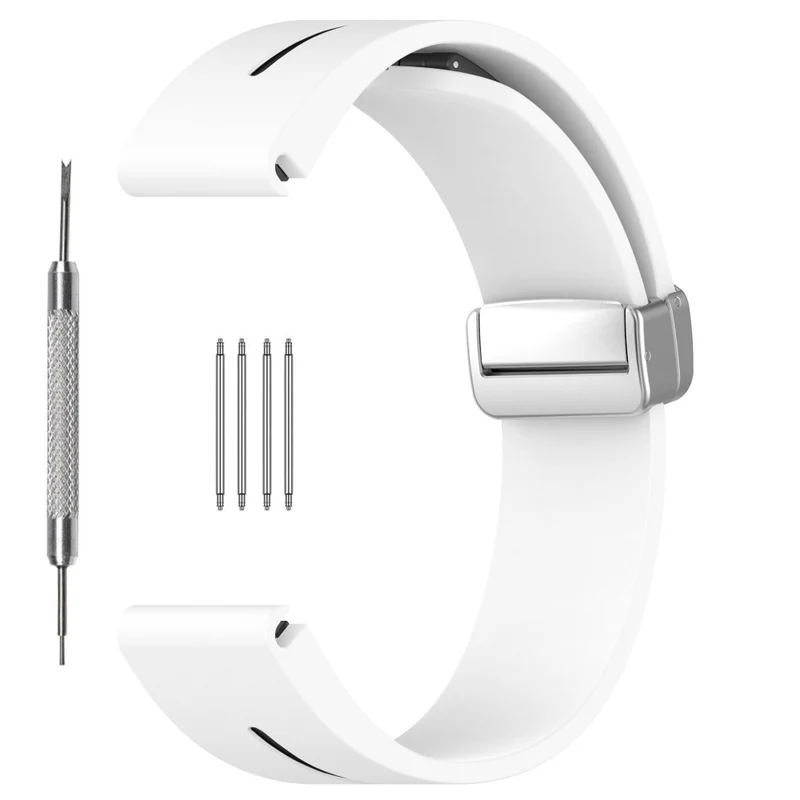Huawei Watch GT 4 46mm / Samsung Galaxy Watch3 45mm Magnetic Silver Buckle Strap 22mm Dual Color Silicone Watch Band - Black+White