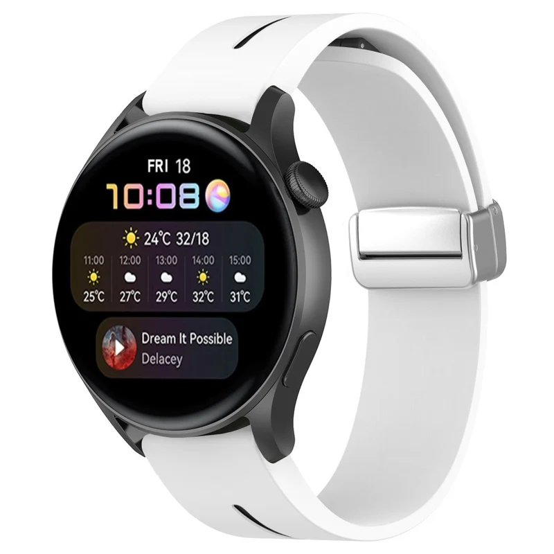 Huawei Watch GT 4 46mm / Samsung Galaxy Watch3 45mm Magnetic Silver Buckle Strap 22mm Dual Color Silicone Watch Band - Black+White