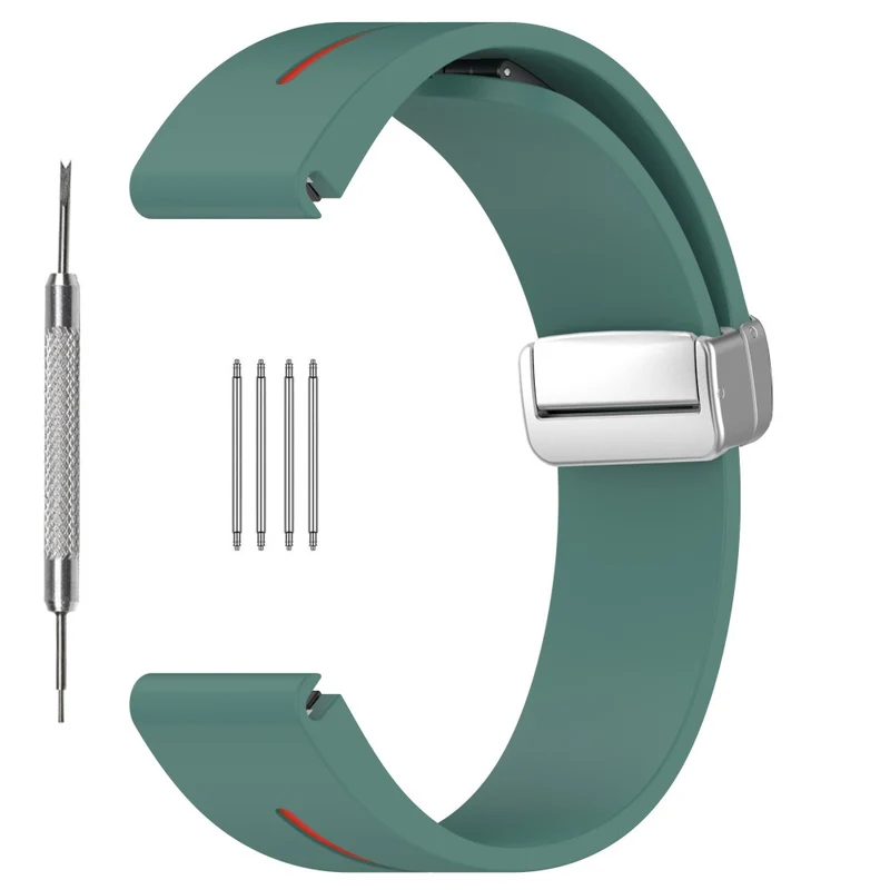 Huawei Watch GT 4 46mm / Samsung Galaxy Watch3 45mm Magnetic Silver Buckle Strap 22mm Dual Color Silicone Watch Band - Black+White