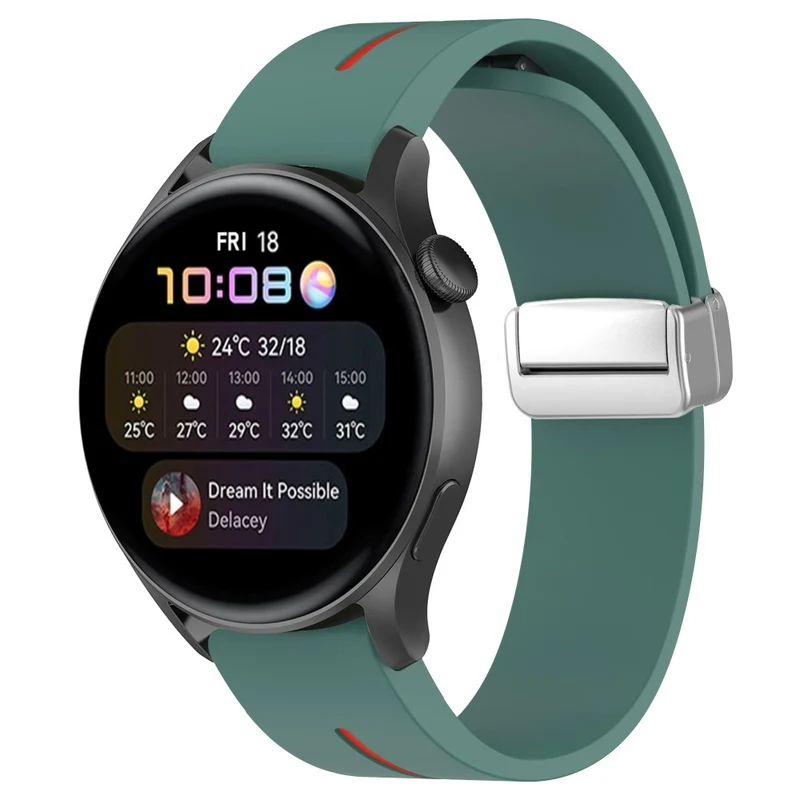 Huawei Watch GT 4 46mm / Samsung Galaxy Watch3 45mm Magnetic Silver Buckle Strap 22mm Dual Color Silicone Watch Band - Black+White