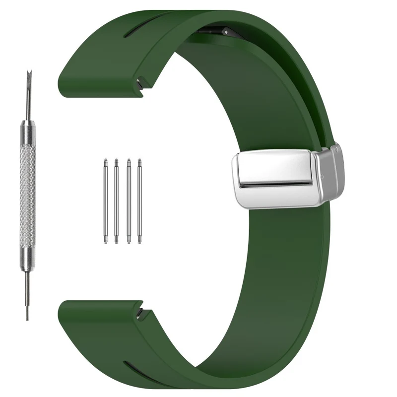 Huawei Watch GT 4 46mm / Samsung Galaxy Watch3 45mm Magnetic Silver Buckle Strap 22mm Dual Color Silicone Watch Band - Black+White