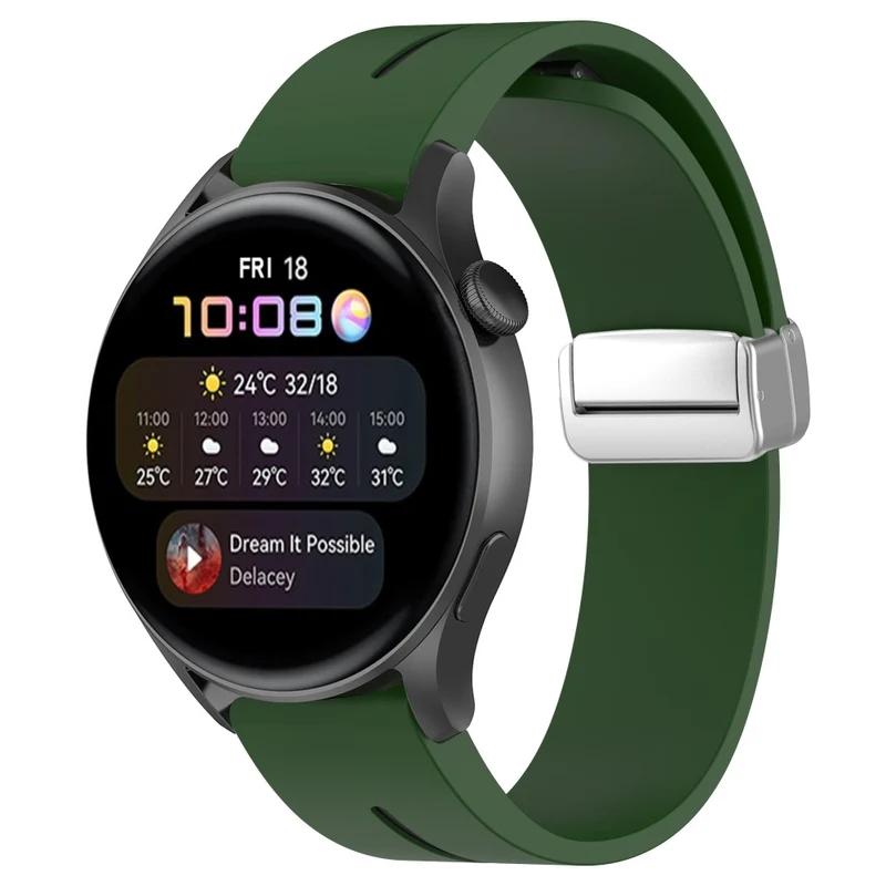 Huawei Watch GT 4 46mm / Samsung Galaxy Watch3 45mm Magnetic Silver Buckle Strap 22mm Dual Color Silicone Watch Band - Black+White