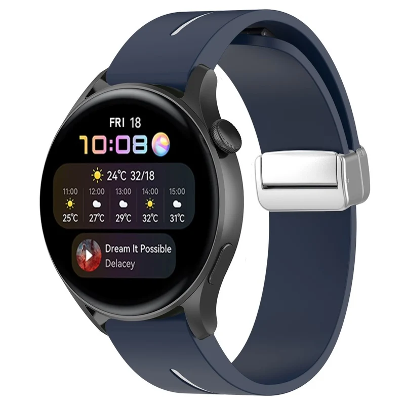 Huawei Watch GT 4 46mm / Samsung Galaxy Watch3 45mm Magnetic Silver Buckle Strap 22mm Dual Color Silicone Watch Band - Black+White