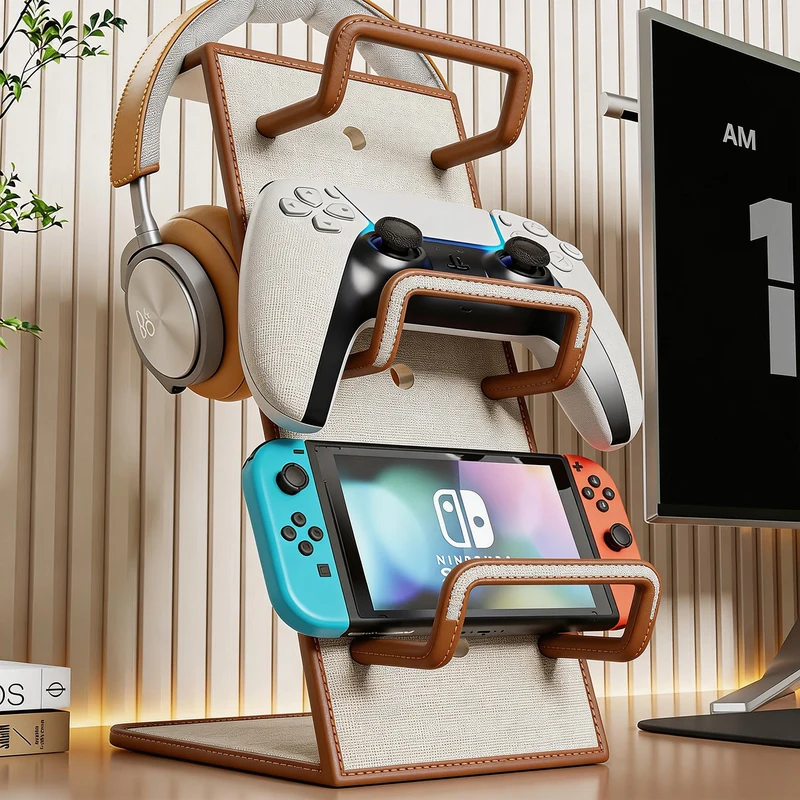 Multi-Gerät Gaming Zubehör Ständer mit Kopfhörerhaken, Controller-Station und Konsolen-Dock