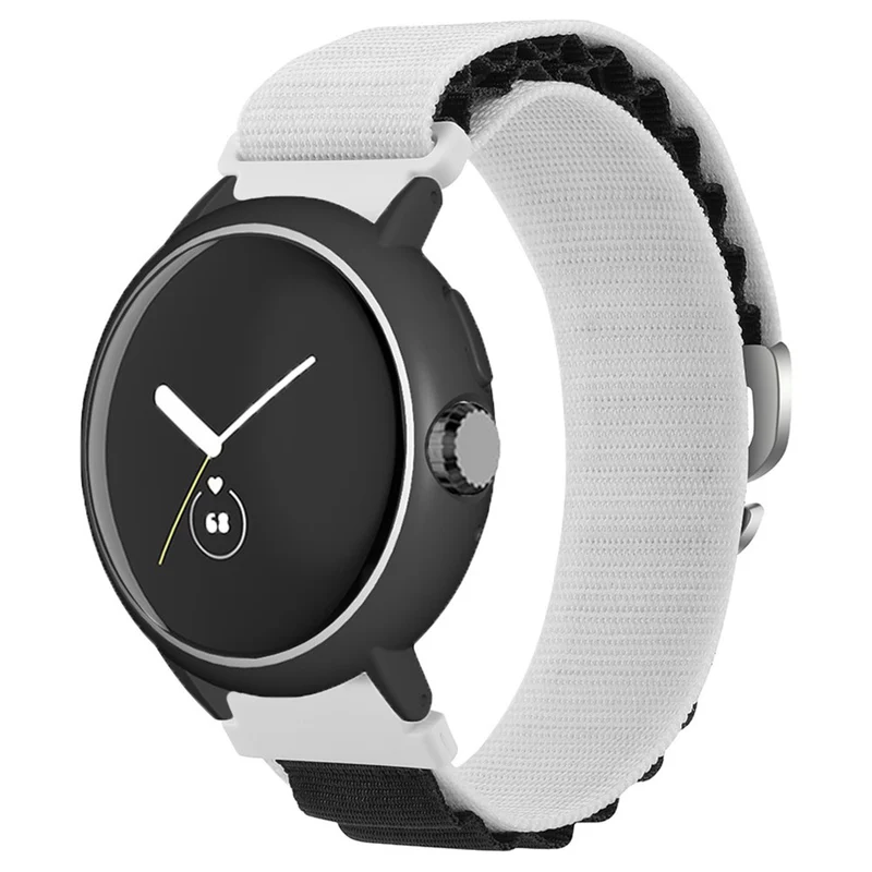 Google Pixel Watch / Pixel Watch 2 Watch Band Nylon Loop Wrist Strap with Watch Case - White Black+Black White Case