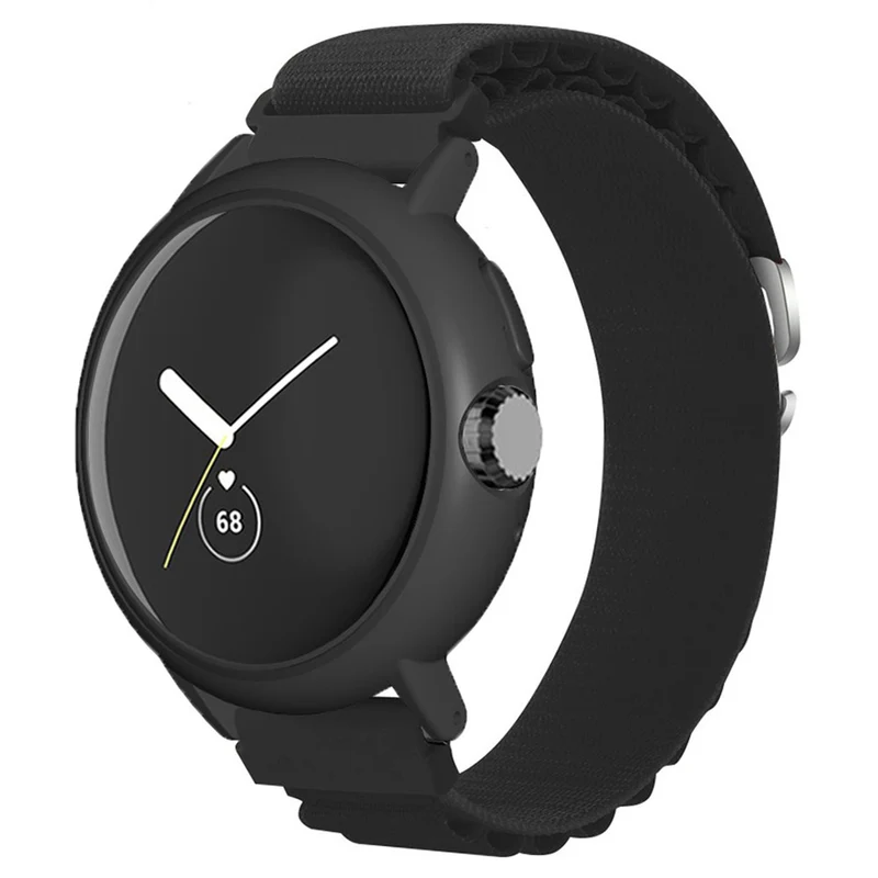 Google Pixel Watch / Pixel Watch 2 Watch Band Nylon Loop Wrist Strap with Watch Case - White Black+Black White Case